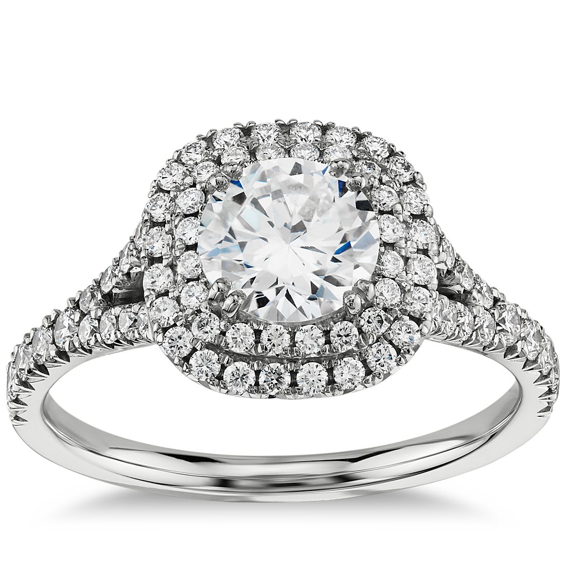 Duet Halo Diamond Engagement Ring in 18k White Gold 1 2 Duet Halo Diamond Engagement Ring in 18k White Gold 1 2